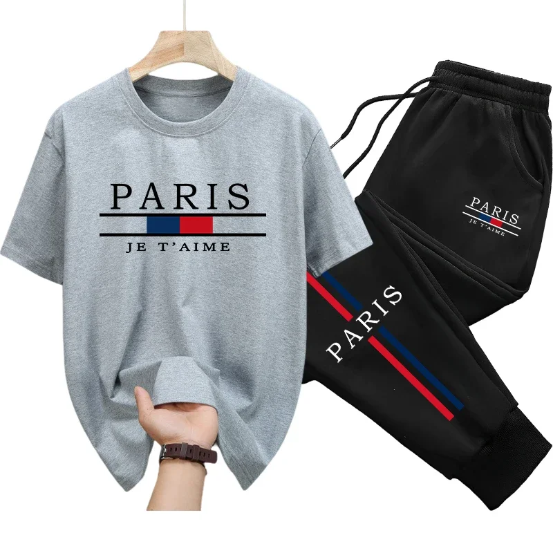 Cotton Tee and Sweatpants Set for Men Spring Summer