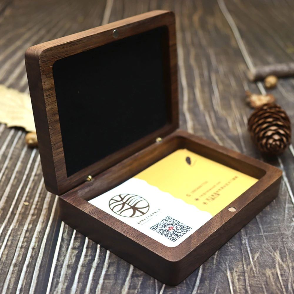 Solid Wood Black Walnut Flip Lid Business Card Personalized Ring Jewelry Box Card Storage Wooden Gift Collection Packaging Case natural wooden name card holder wood business card holder office desktop card display stands