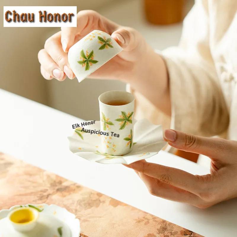 3pc/set Hand-painted Osmanthus Teacup Saucer Set Bowl For Tea-tasting Snifter Cup Kit Meditation Cup Jianzhan Master Cups Teaset