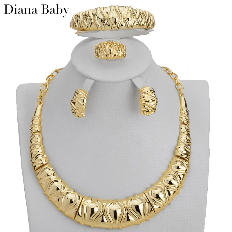 

Diana Baby Nigerian Woman Jewelry Set Gold Color Popular Earrings Necklace Bracelet Ring Brazilian High Quality Gifts Present