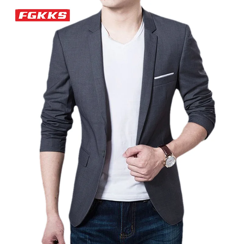 FGKKS Spring Autumn Men's Blazers Korean Style Single Breasted Suit Jackets Classic Solid Color Business Casual Male |