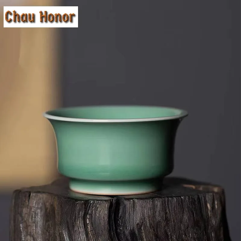 75ML Handmade Longquan Celadon Teacup Elegant Fish Swimming Master Cup High-grade Horseshoe Cups Tea Bowl Tea Set Ornaments Gift