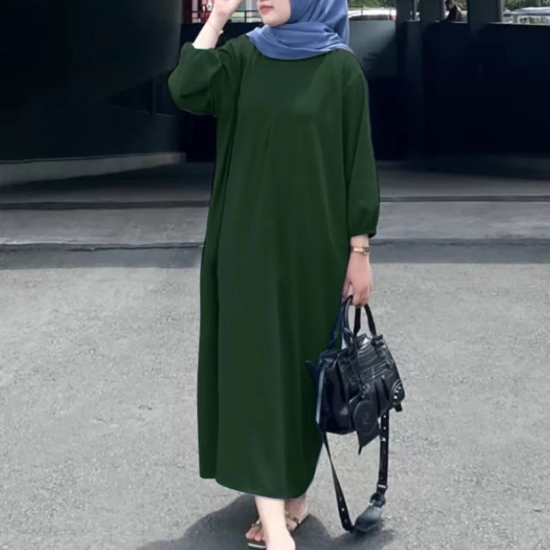 Fashion Spring and Autumn New Dress Women's Puff Sleeve Solid Color Vest Robe Ladies Casual Loose Long Dress abayas for women