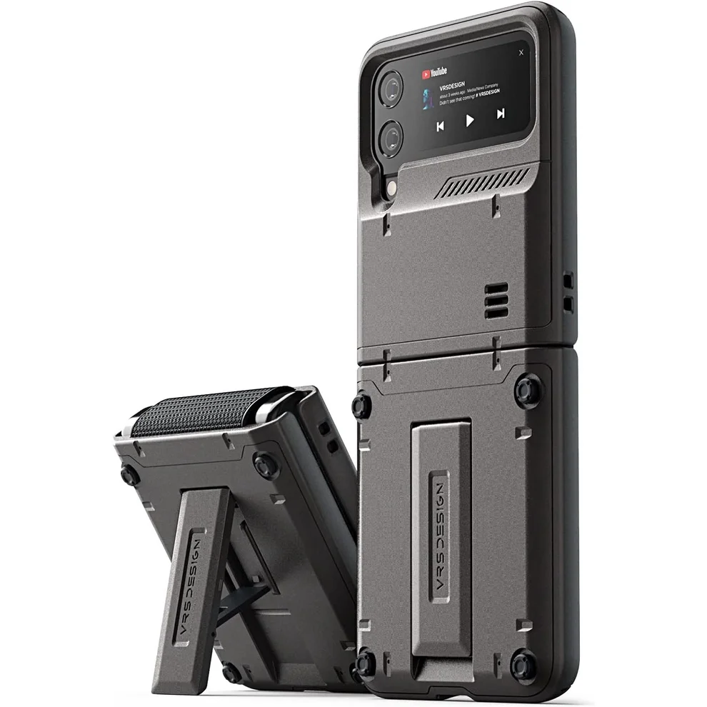 

VRS Design QuickStand Active Case For Samsung Galaxy Z Flip4 with Kickstand Gray Cover