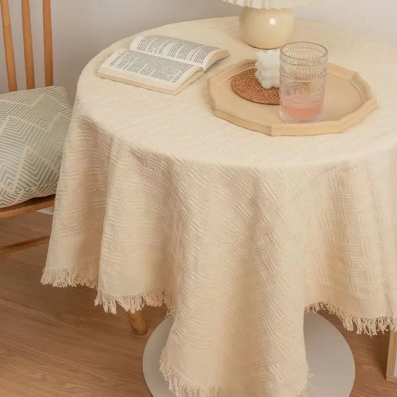 

Beige retro knitted long tea table, dining table cover, sofa, simple and high-end birthday decoration X5D2333