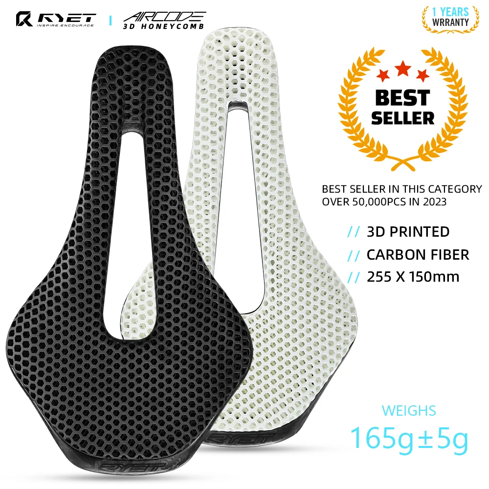 Bicycle Saddle RYET 3D Printed Bike Saddle Carbon Fiber Ultralight Hollow Comfortable Breathable MTB