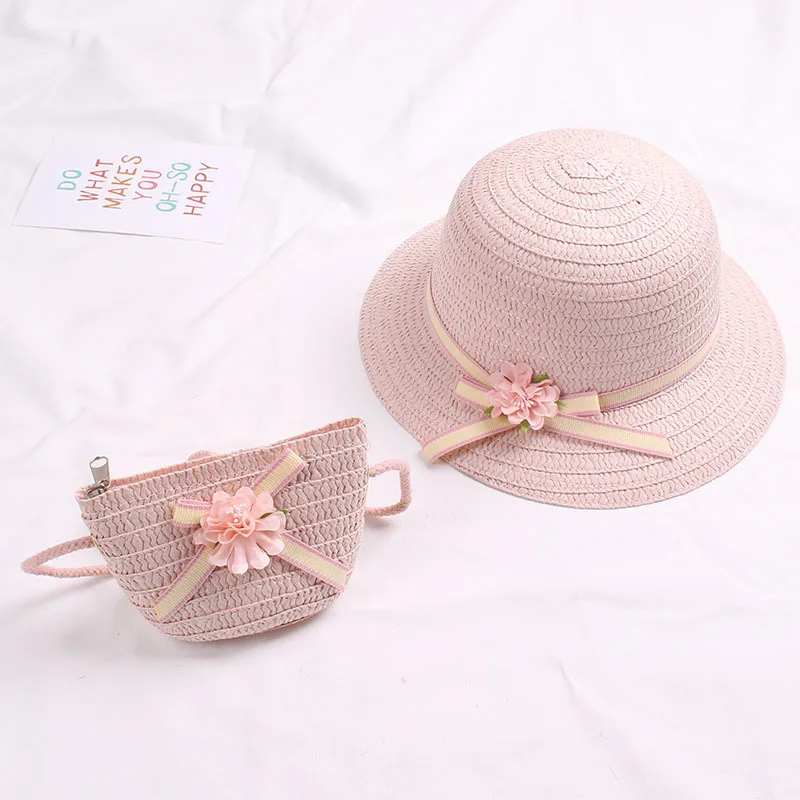 Summer Baby Flower Breathable Hat Straw Hat with Handbag Bags Kids Boy Girls Sun Visor UV Protection Panama Gorras baby sun hat