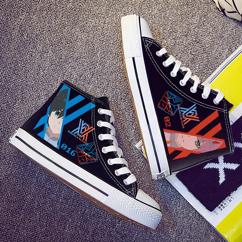 

Japanese Anime Darling In The Franxx Two Dimensional Graffiti Painted Cartoon High Top Strap Round Head Student Canvas Shoes