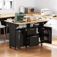 Îlot de cuisine mobile sur roulettes, table extensible et pliable, chariot de cuisine avec tiroirs et prises USB AC, meuble de rangement multifonction pour cuisine et salle à manger 2