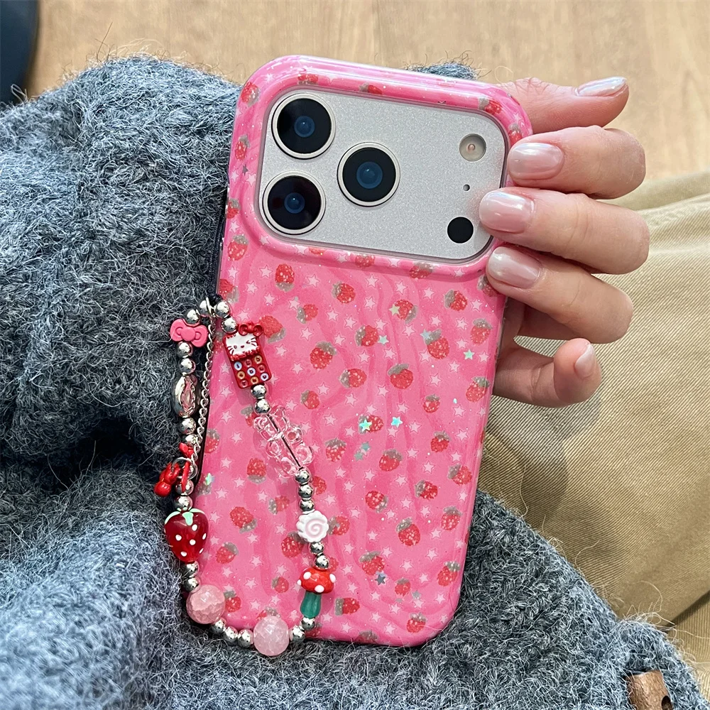 Adorable Strawberry & Star Shockproof Phone Case - Kawaii Design with Hinge Protection