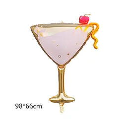 Elegant Celebration Foil Balloon Set with Champagne Bottle and Wine Glasses - Perfect for Weddings, Birthdays, and Festive Backdrops (Cherry - Goblet)