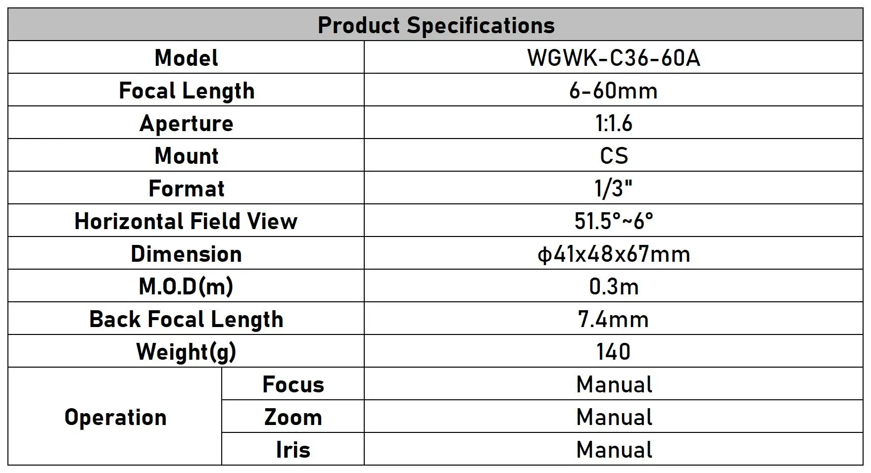 3Megapixel CS Mount 5-50mm/6-60mm/5-100mm Manual Zoom Focus HD Industrial Varifo