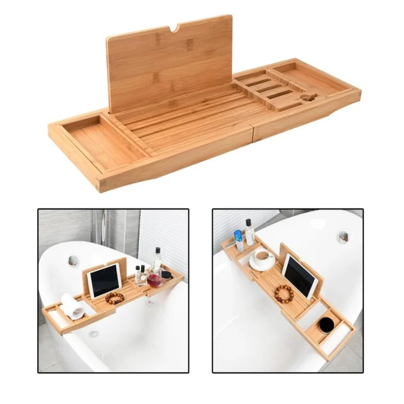Expandable Luxury Wooden Bathtub Caddy Tray Bathtub Accessories Home Soap Dish Non Slip Tablet Holder Storage Holder wooden tray bathtub storage rack