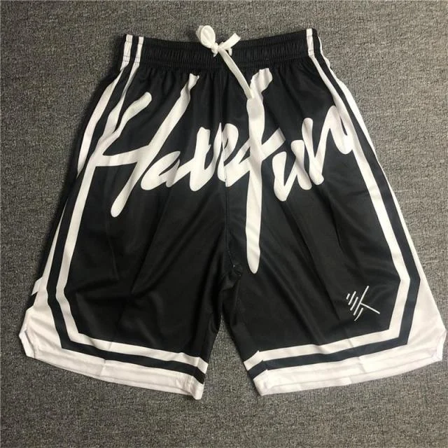 Ah yuan  Vintage Street Basketball Pants Warriors Raptors Sports Training Men\'s Loose Oversized Shorts Male Casual Sweatpants