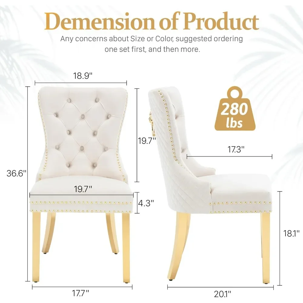 Dining Room Chairs Set of 2,Tufted Upholstered Back Lion Pull Ring, Elegant Rhomboid Pattern Nail Head Trim, Armless Chairs 5