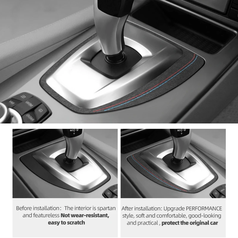 알칸타라 소재 BMW E60 E61 5시리즈 2004 2005-2010 기어 시프터 패널 트림 프레임 스티커 자동차 인테리어 튜닝 액세서리