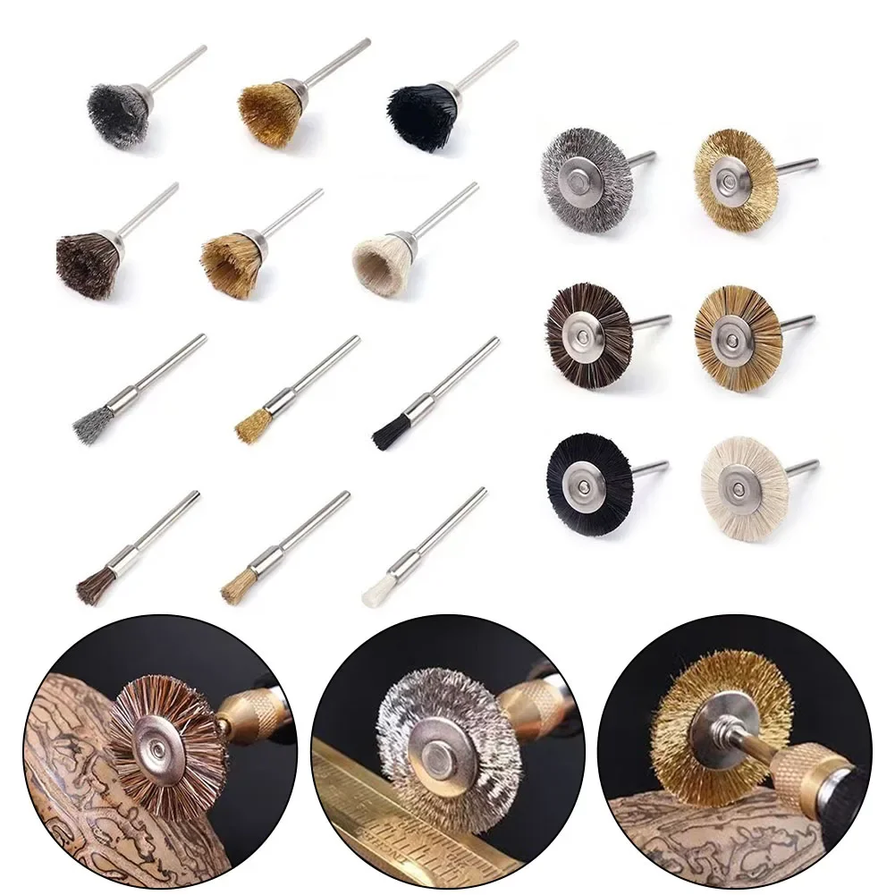 18pc Brass Brush Steel Wire Wheel For Metal Cleaning Polishing Rust Removal Tool 2.35 Handle Electric Grinding Wire Brush Polish