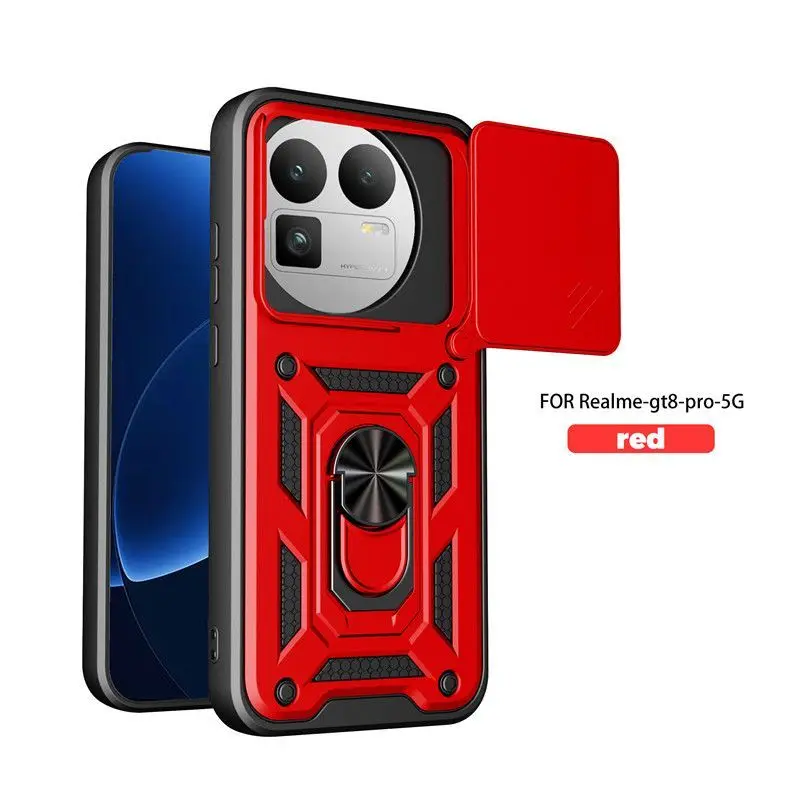 Enhanced Magnetic Ring Holder Armor Phone Case with Slide Camera Protector