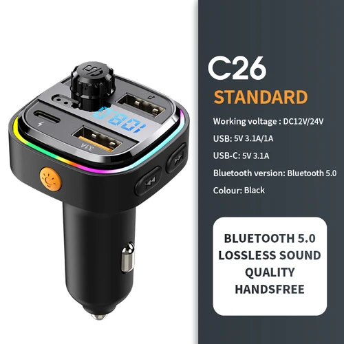 블루투스 5.0 FM 송신기, 차량용 핸즈프리 라디오 변조기, MP3 플레이어, 22.5W USB, 초고속 충전 어댑터 7