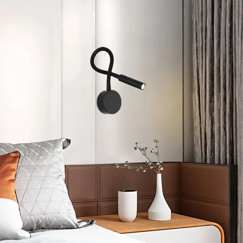 3W Gooseneck LED Reading Wall Lamp With Switch Flexible Adjustable Wall Mounted Bedroom Bedside Headboard Desk Led Light Fixture