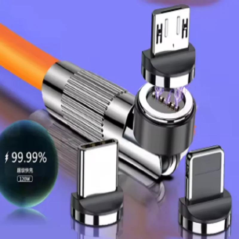 120W USB 충전 케이블 3in1 마그네틱 6A 초고속 충전 타입-C to iOS 라이트닝 액체 실리콘 충전 데이터 케이블 아이폰용