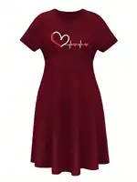 Robe Courte Décontractée Noire à Manches Courtes Imprimée Cœur Battant « Amour à Première Vue » pour Femme, Collection Quatre Saisons 2026 5