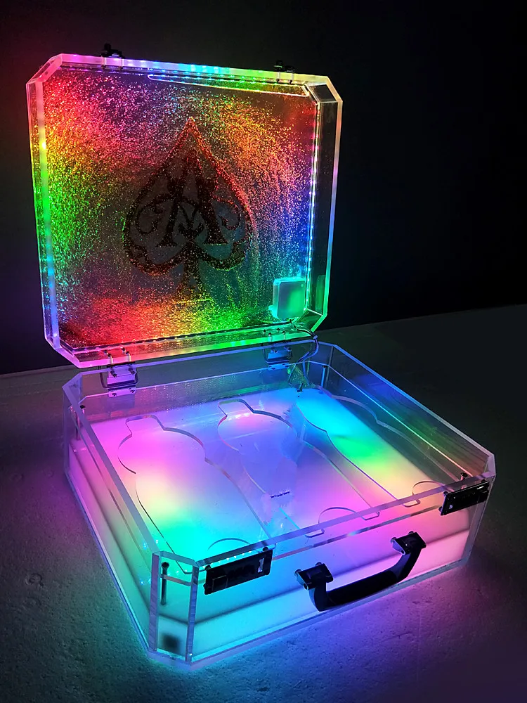 3 Bottles Capacity LED Ace of Spade Champagne Suitcase VIP Wine Bottle Presenter Box Glorifier Display Case For Nightclub Party