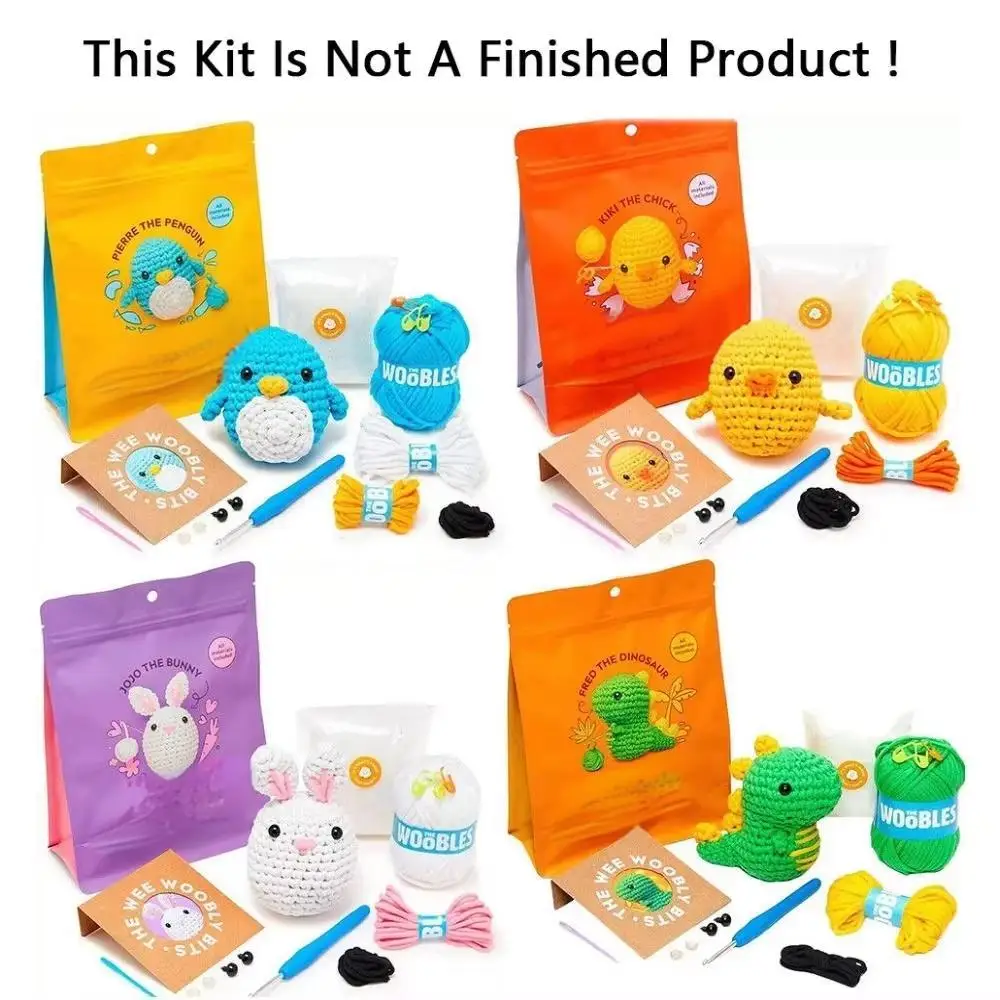 Kids Beginner Crochet Kit Cotton Knitting Yarn Thread Needles Hook Knit Tool Set Animal DIY Craft for Beginners crochet kit