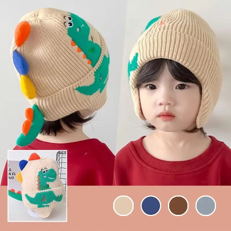 Small Dinosaur Cartoon Ear Protection Cap Children's Knitted Cap Fall and Winter New Children's Wool Warm Windproof