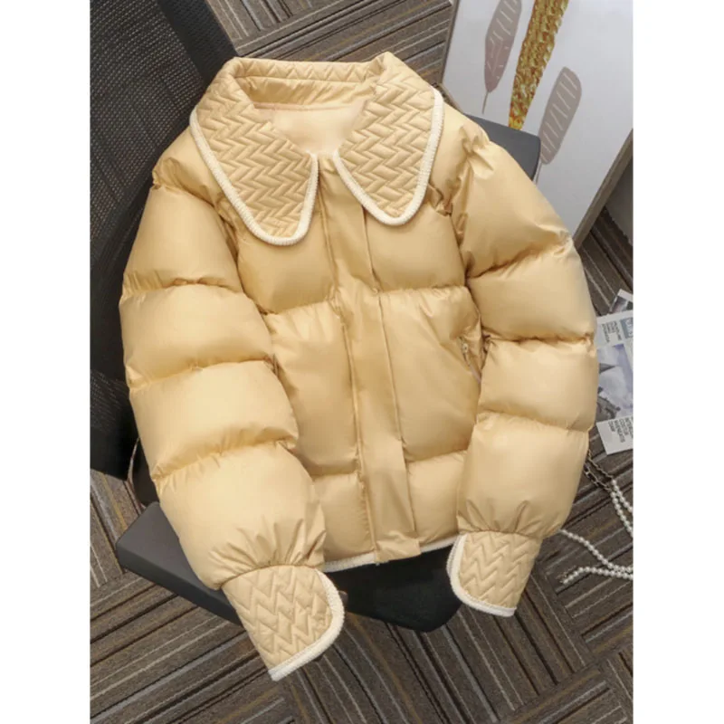 doll-collar-cute-sweet-korean-style-short-thick-down-jacket-baggy-zipper-warm-patchwork-cotton-padded-cotton-padded-coat