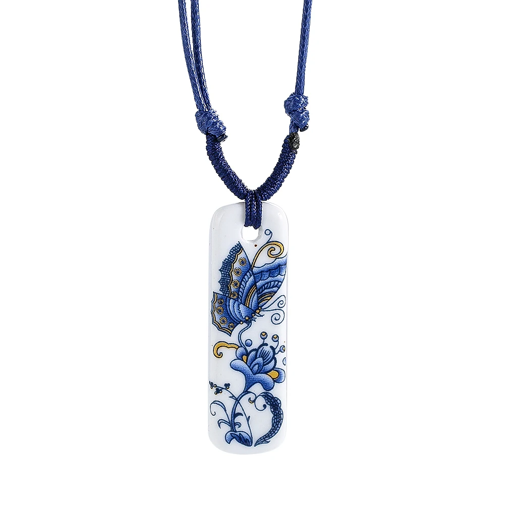 Jingdezhen Porcelain Pendant Necklace Butterfly Flower Ceramics