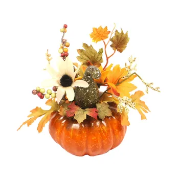 Fake Pumpkins With Artificial Flowers For Halloween House Party Thanksgiving Fall Ornaments Home Table Centerpiece Kitchen Decor 5