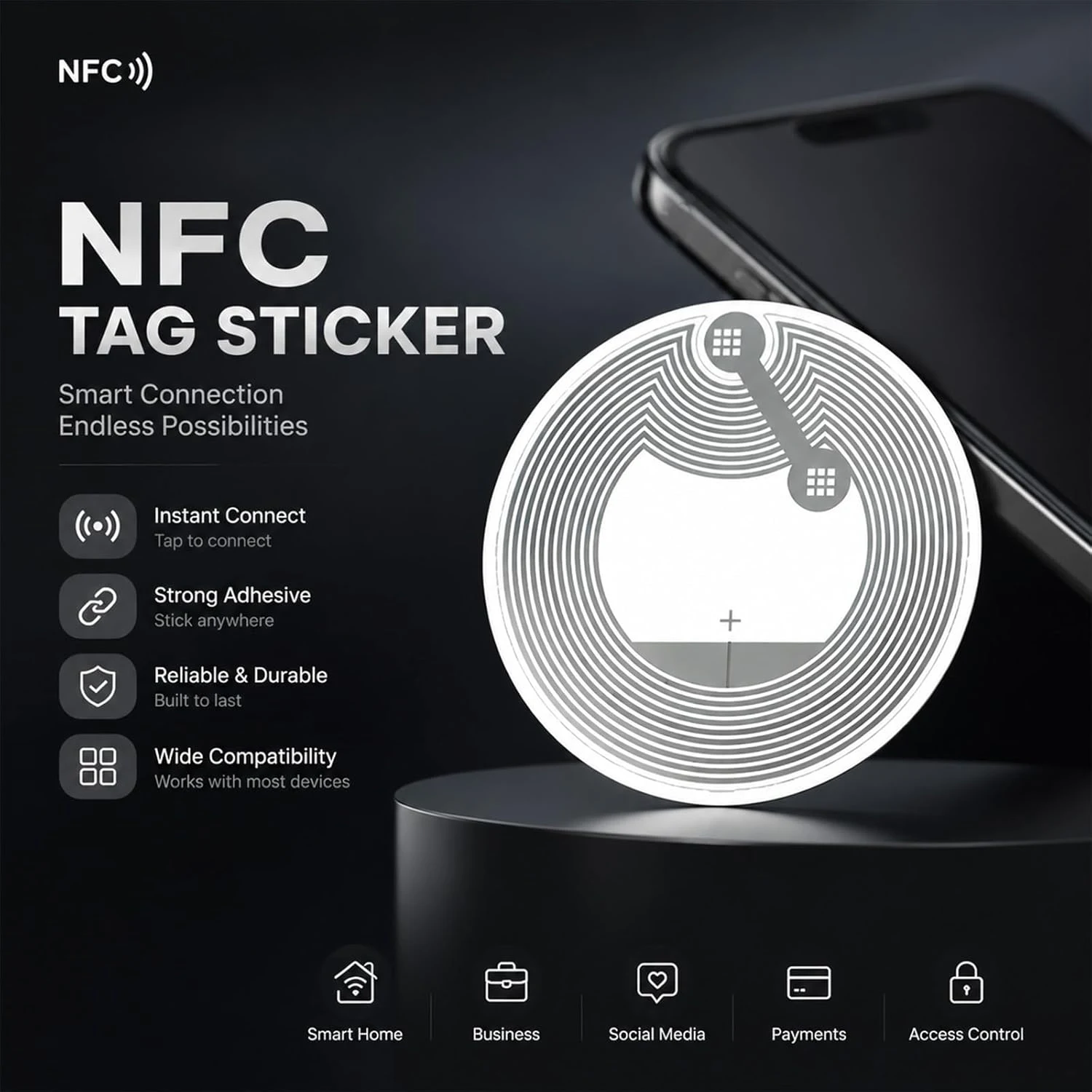 재기록 가능한 NTAG213 NFC 태그 스티커 접착식 프로그래밍 가능 144바이트 메모리 NFC 213 칩 라벨 (모든 NFC 지원 휴대폰용)