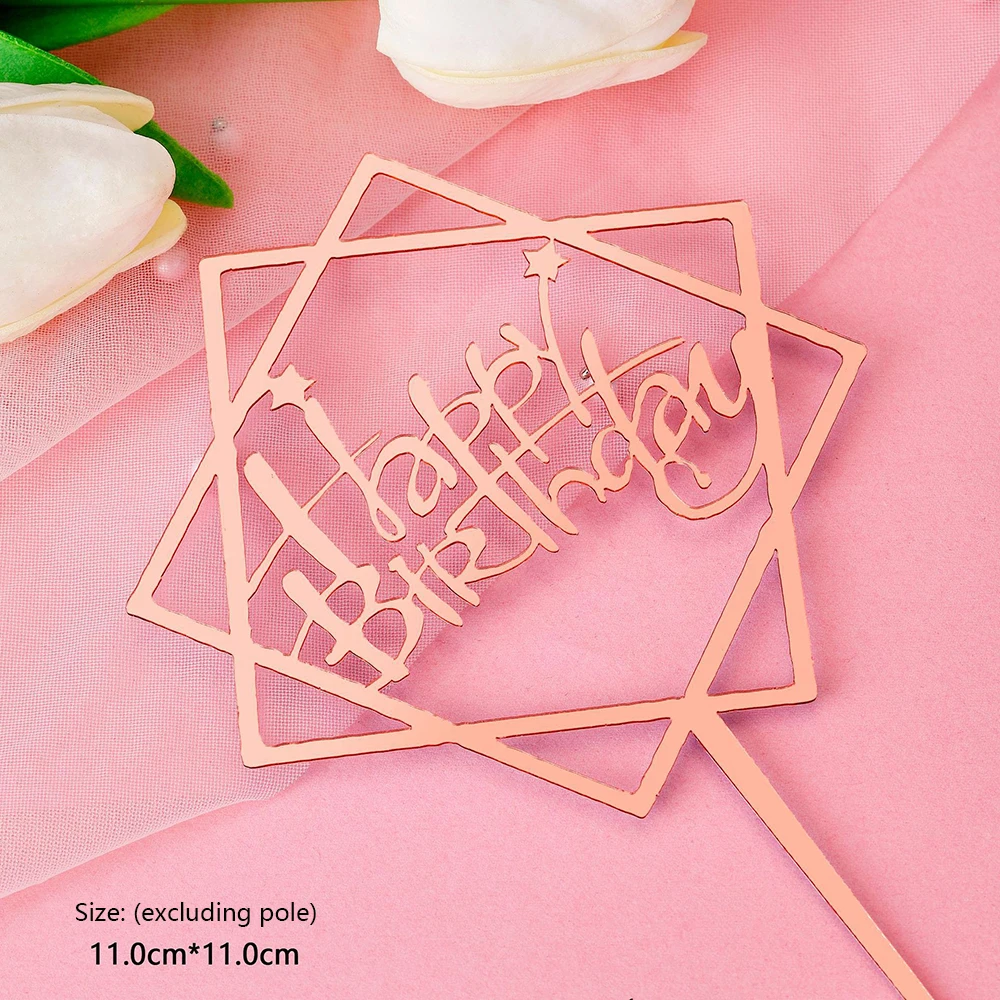 Cake Topper 10pcs Happy Birthday Cake Topper Acrylic Gold Mirror Cupcake Topper for Kids Birthday Party Cake Dessert Decorations Baby Shower