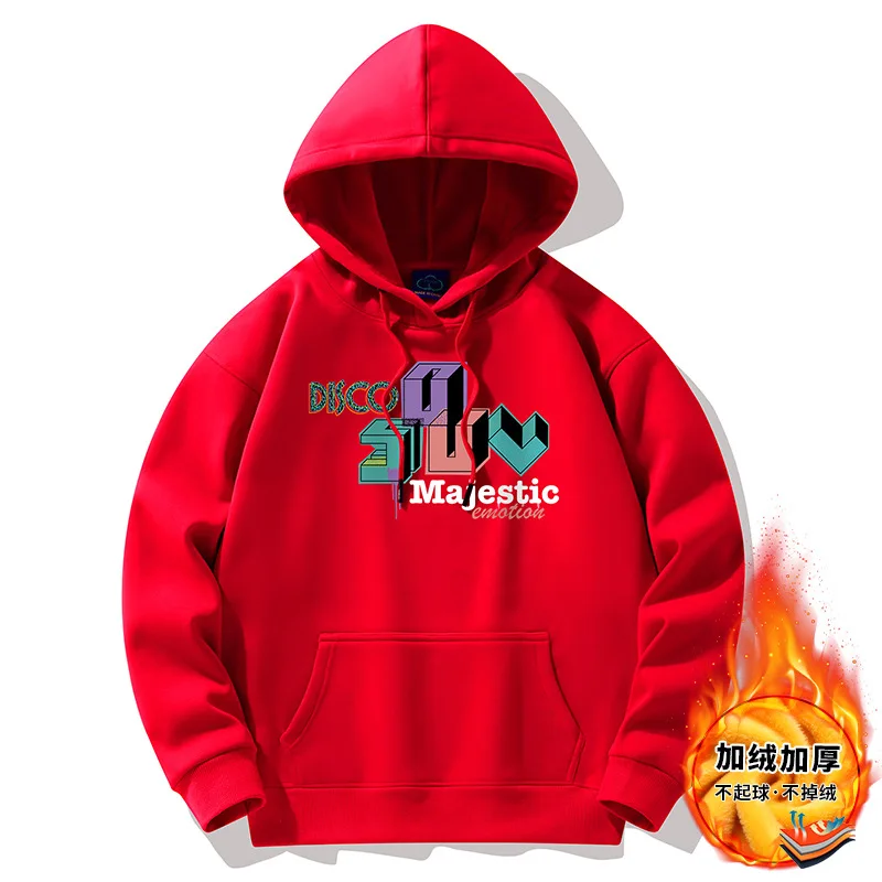 

Small Drop shoulder winter composite cloth cartoon print hooded warm hoodie coat lovers hoodie sweatshirt Pullover