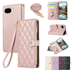 Compact Leather Crossbody Wallet with Fragrance Zipper and Card Holder - Google Pixel 8A (Pink)