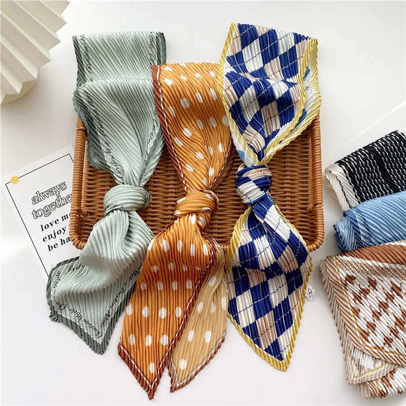 Pleated Ribbon Scarf Solid Print Crumpled Scarf Long Bandelet Headscarf Headband Women Hair Bands Scrunchies Bag Hat Decoration 3