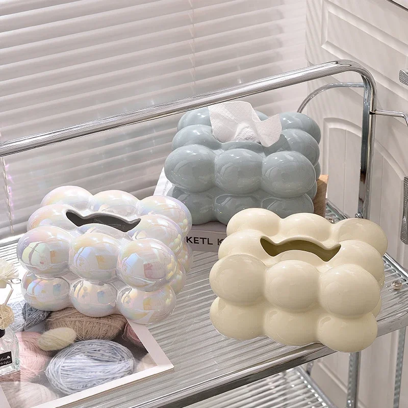 

Luxury Holder Decor Room Storage Tissue Boxes Box Cover Ceramic Home Marshmallow Living Napkin Cream