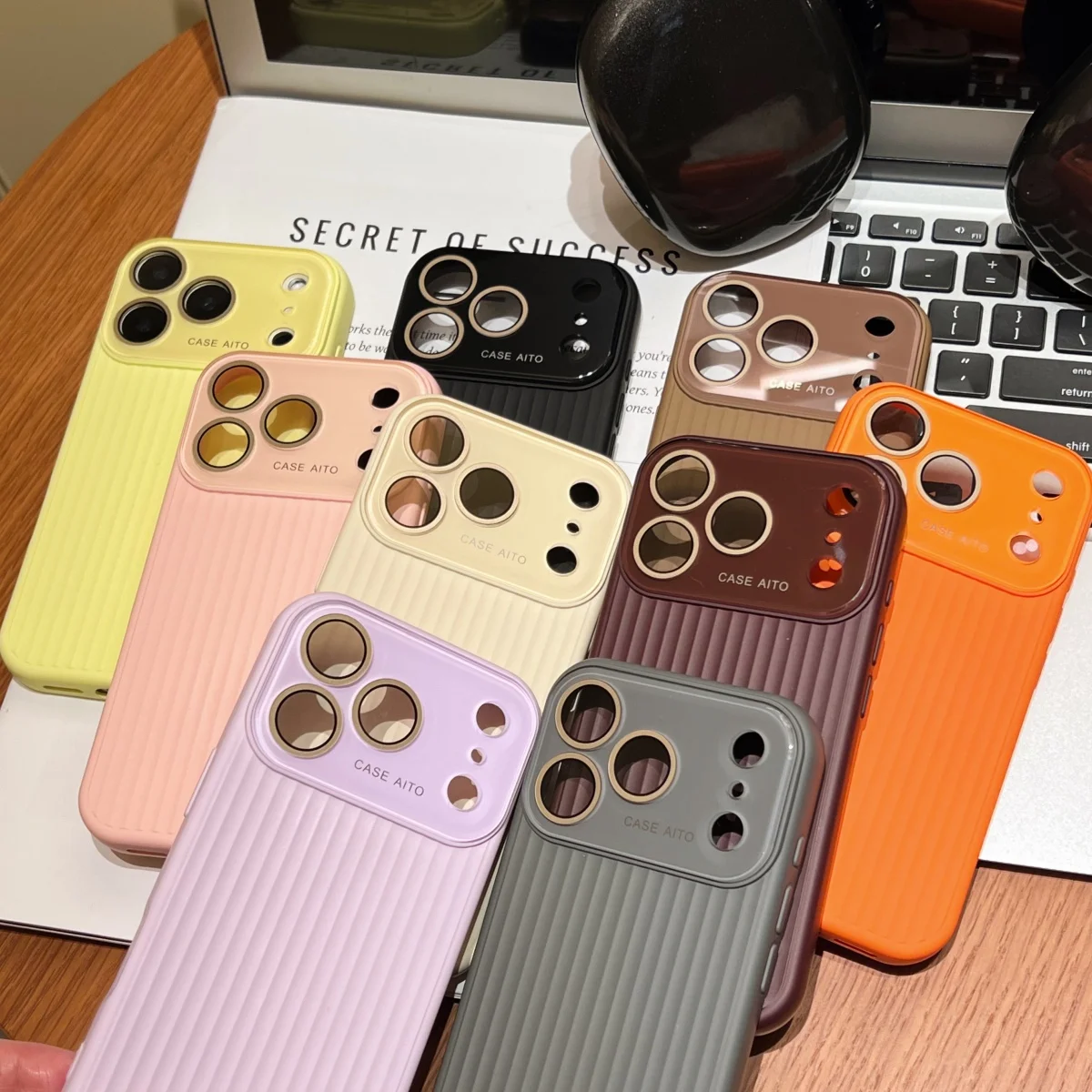Corrugated Stripe Pattern Shockproof Phone Case with Large Window Camera Lens Protection