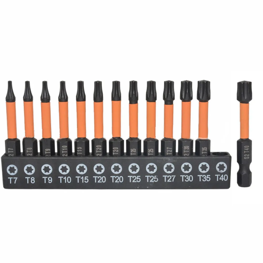 

13pcs 25/50mm Screwdriver Bit Set 1/4 Hexagonal Handle Alloy Steel Screw Driver Bit Star Plum Solid Hollow Screwdriver T7-T40