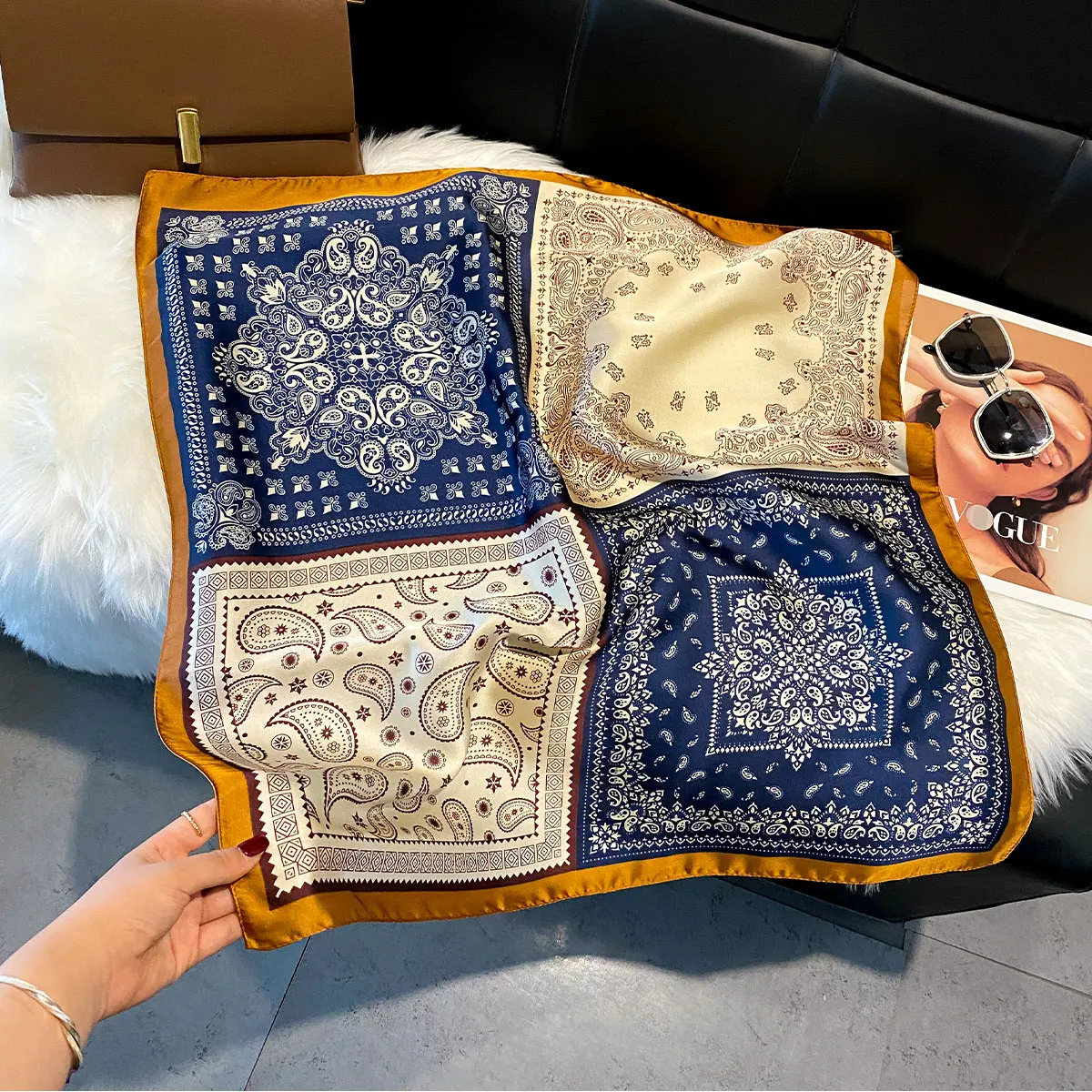 70*70cm Silk Square Scarf Women Paisley Cashew Print Neck Tie Soft Satin Neckerchief Female Foulard Headband Hijab Decorate