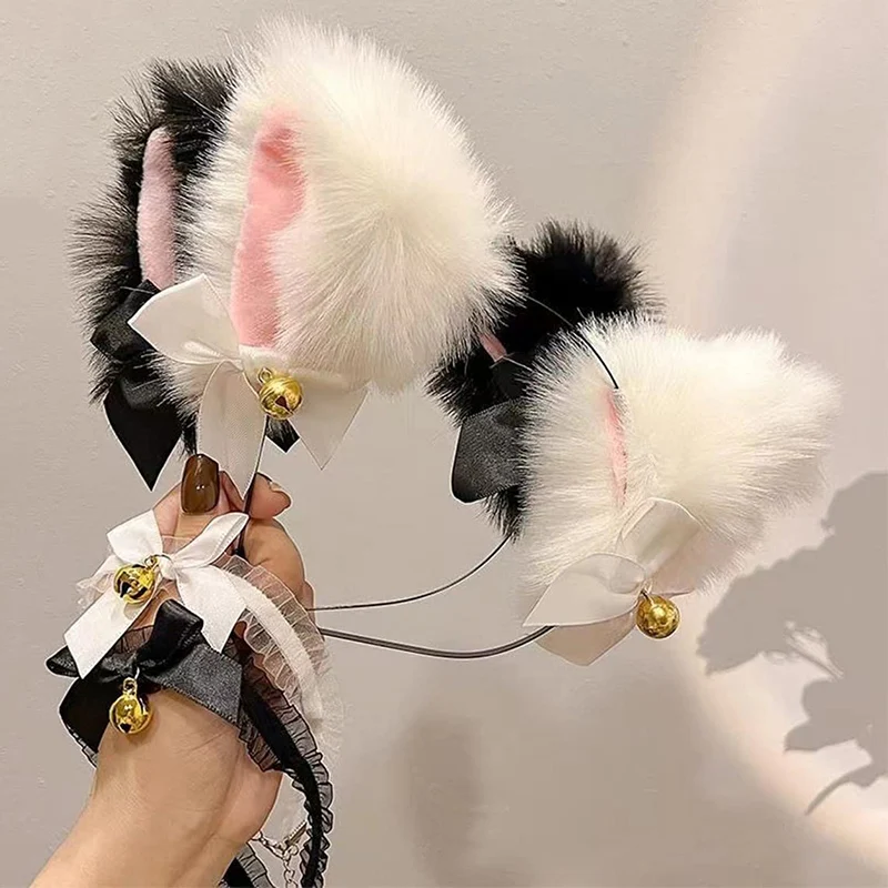 

Sexy Cat Ears Bow Headband Necklace Cosplay Rabbit Ear Plush Bell Hairband Women Girl Masquerade Party Headwear Hair Accessories