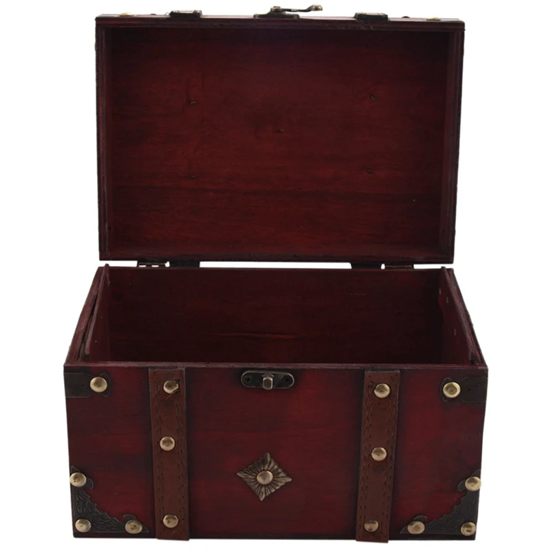 

3X Retro Treasure Chest Vintage Wooden Storage Box Antique Style Jewelry Organizer For Jewelry Box Trinket Box Big