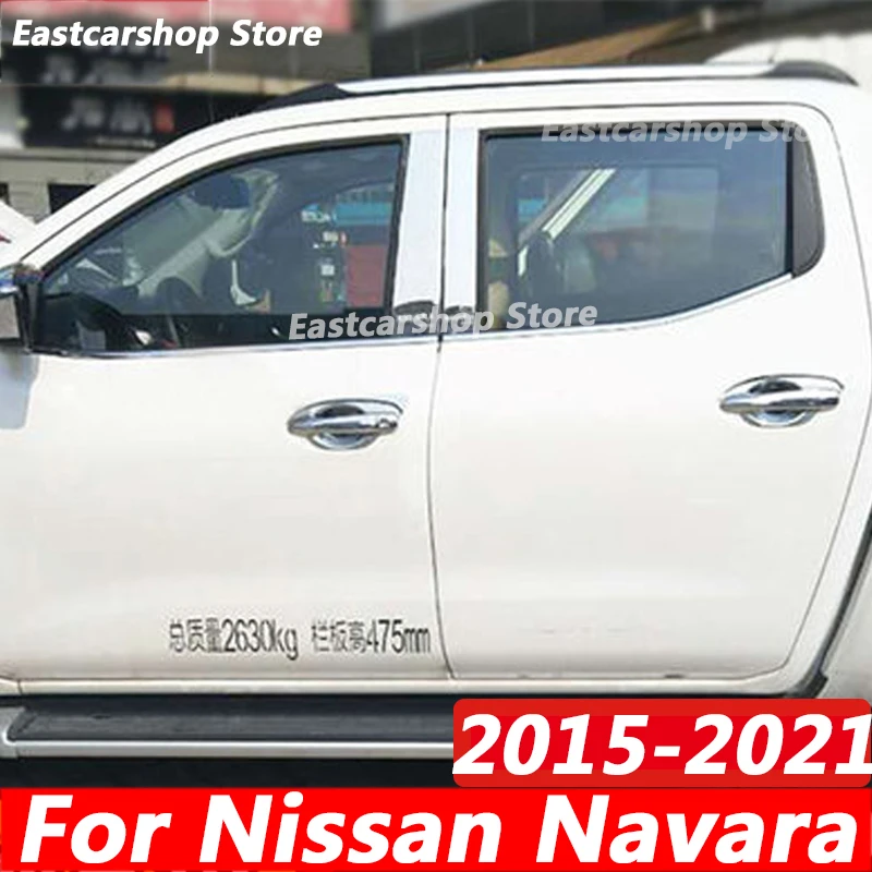 

For Nissan Navara 2021 2020 2019 2018 Car Stainless Steel Middle Central Column Window Trim B C Pillar Chrome Sticker 2015-2017