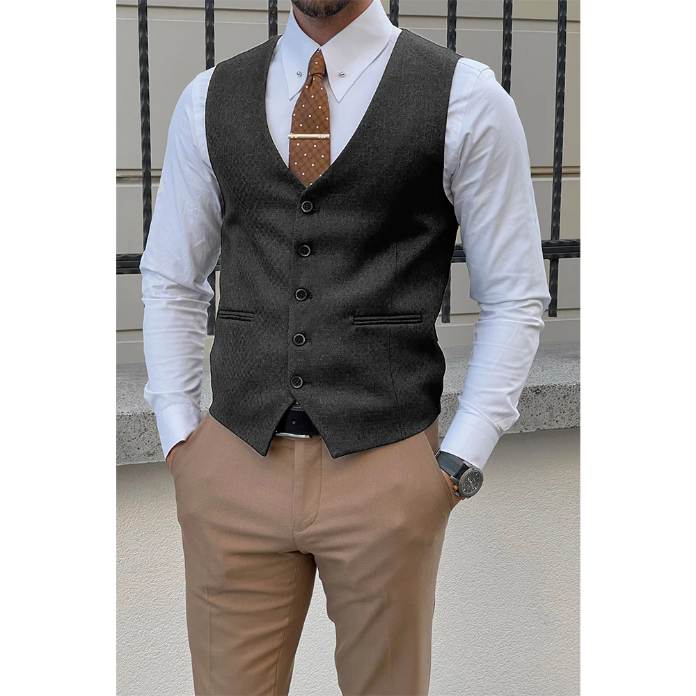 V Neck Men's Work Suits Vests for Men Business Classic Vest Man Wedding Formal Gentleman New in Dress Waistcoat Male