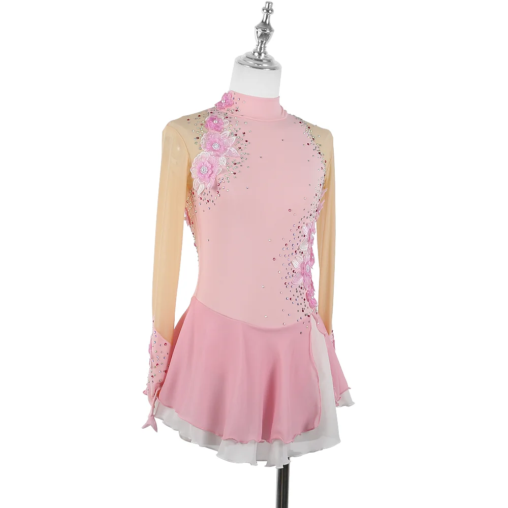 Ice skating costume Zagitova Figure Skating Dress For Women Girls Ice Skating Skirt Performance Competition Pink Gradient Colored Flowers