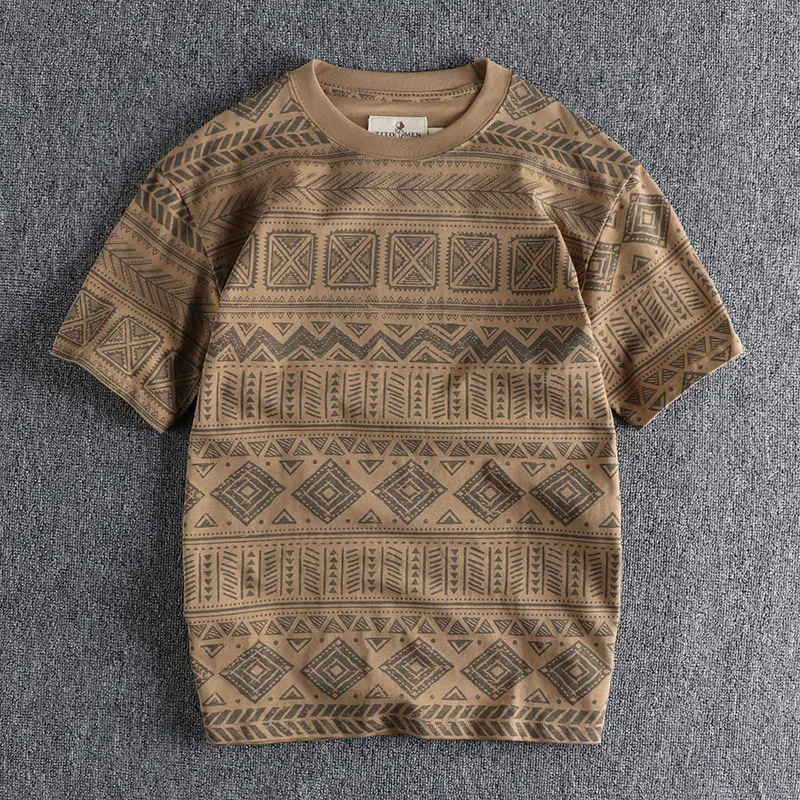 

Vintage Summer Men's 2024 New Pullover O-Neck Patchwork Geometric Slim Fit Fashion Casual All-match Short Sleeve T-Shirts Tops