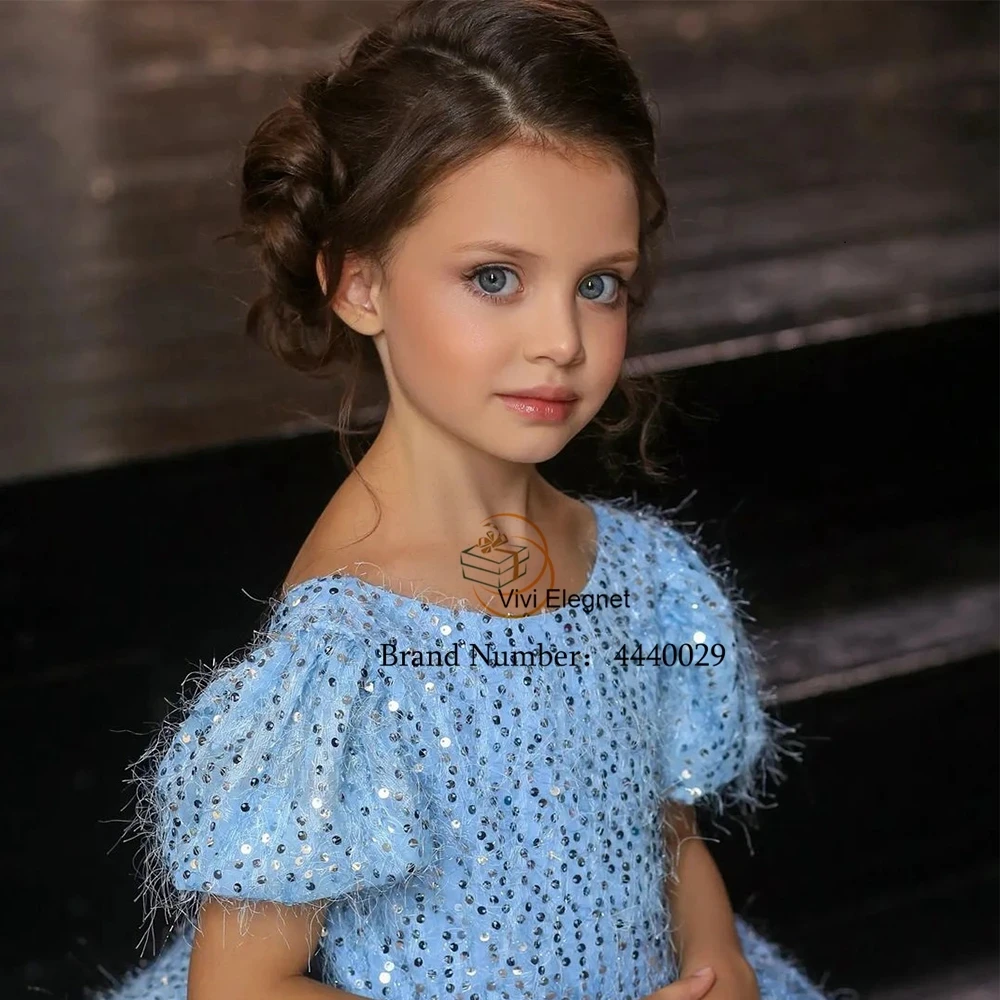 

Simple Scoop Flower Girls Dresses for Kids Sequined Short Sleeve Christmas Gowns New 2024 A Line Knee Length فلور فتاة اللباس