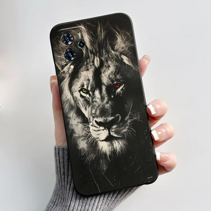 Aesthetic Pattern Black Silicone Phone Case - Love, Goldfish, & Rabbit Design, Shockproof Protection