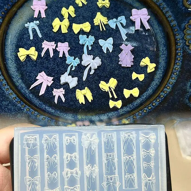 3D 귀여운 리본 & 고양이 동물 실리콘 네일 몰드 투명 조각 템플릿 매니큐어 디자인 DIY 데코레이션
